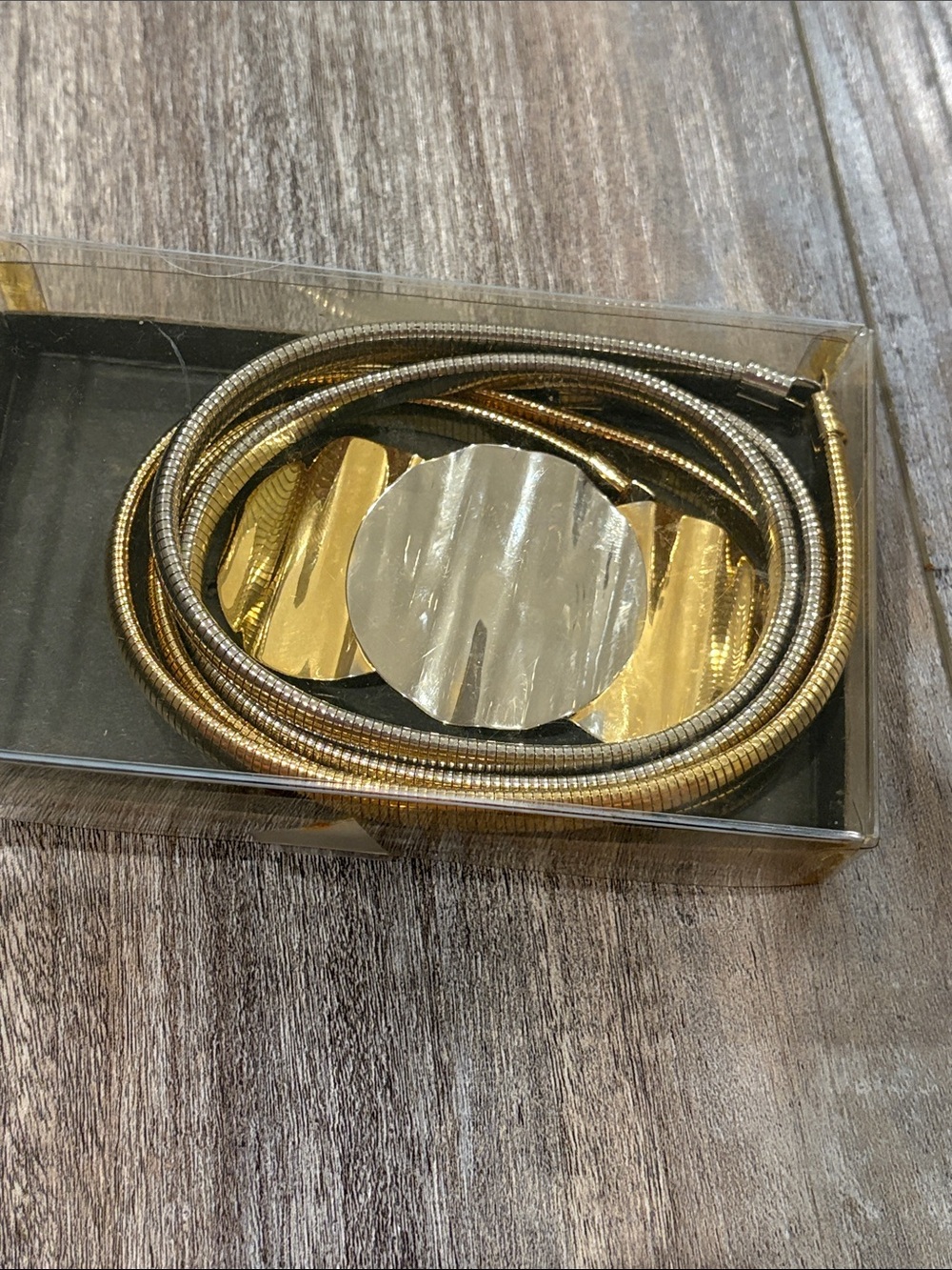 Vintage 80’s Metal Stretchy Snake Belt Shiny Gold & Silver Metallic set - Picture 9 of 9